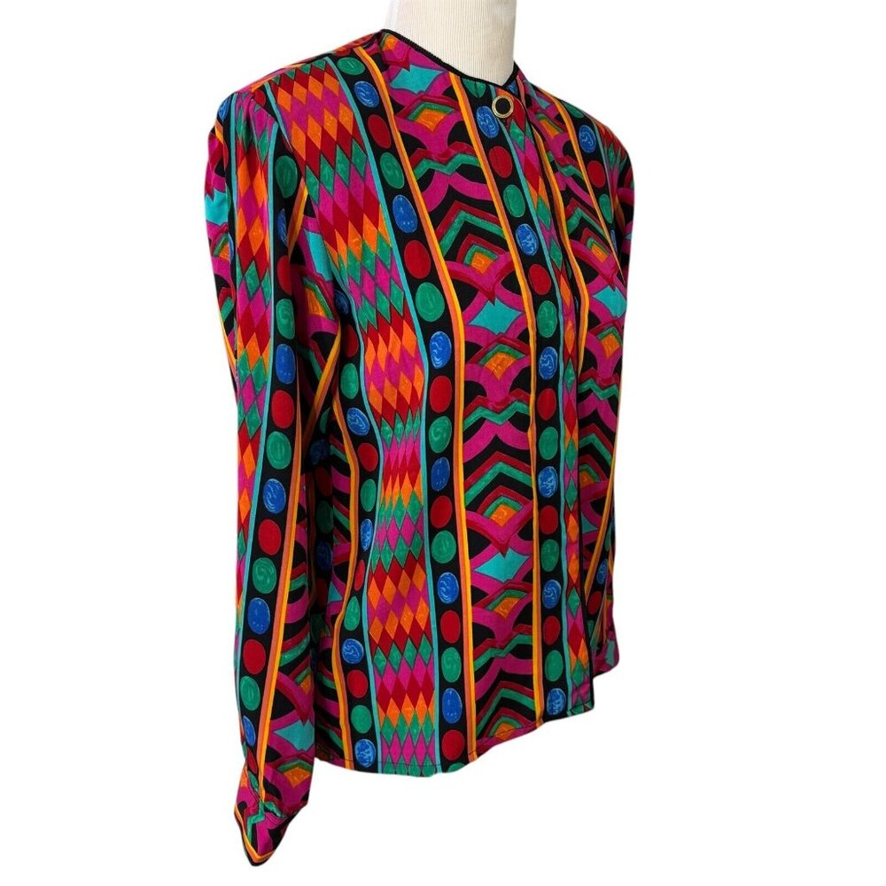 Jordan Multicolored Top Blouse Size S Long Sleeves Vintage 1980s